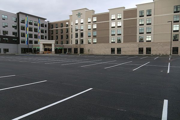 Newly paved and painted parking lot at Homewood Suites