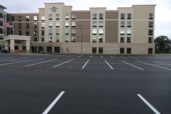 Newly paved Homewood Suites parking lot