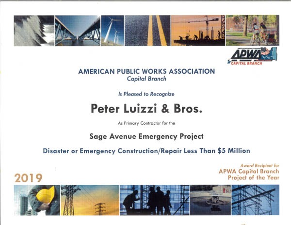 American Public Works Association certificate of Award